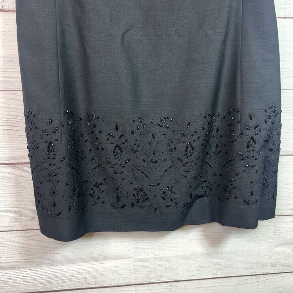 Vintage Emanuel Ungaro Black Sheath Square Neck Bead Black Dress Size 6 - Picture 4 of 11